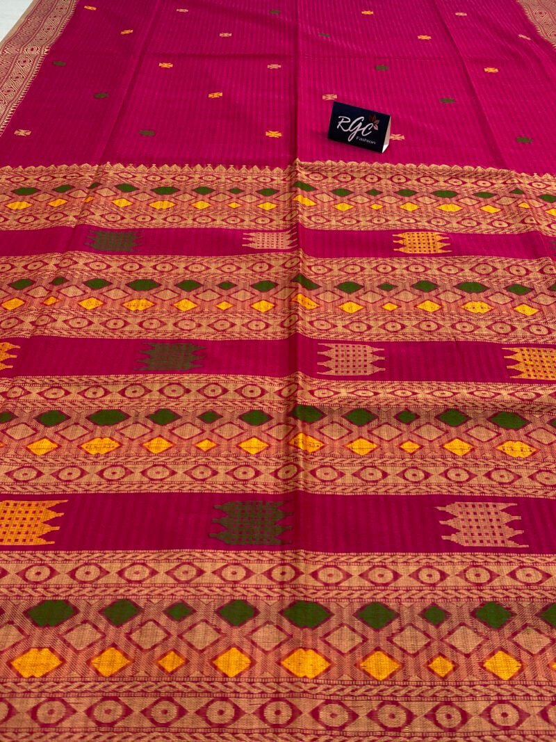 Handloom Pure Cotton Rani Pink Jamdani Saree