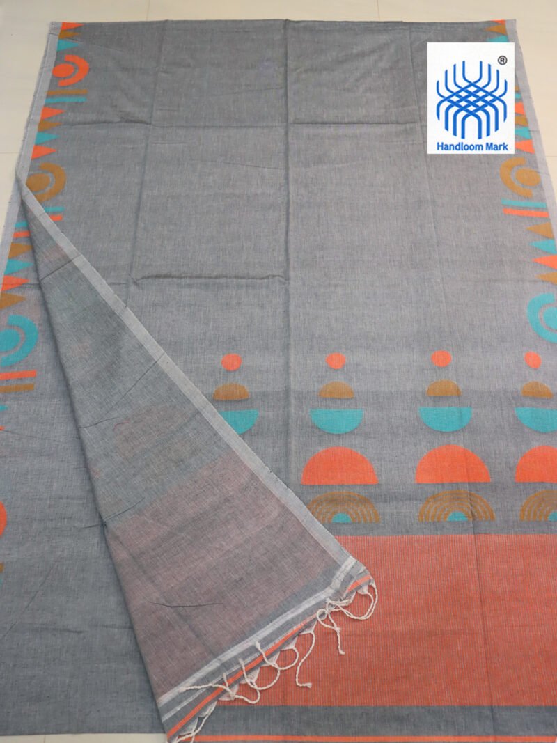 Gray Handloom Pure Cotton Jamdani Saree - Image 3