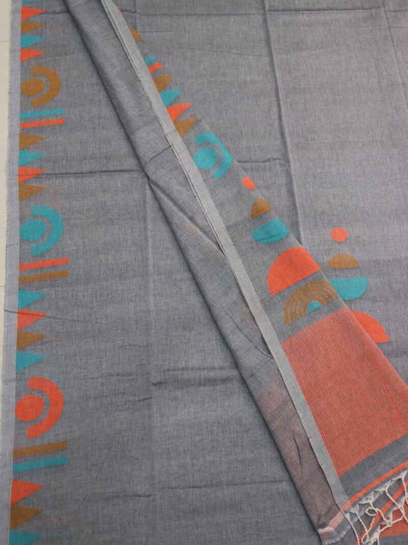 Gray Handloom Pure Cotton Jamdani Saree - Image 5