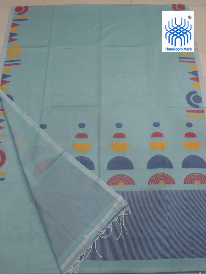 Sea Green Handloom Pure Cotton Jamdani Saree - Image 2