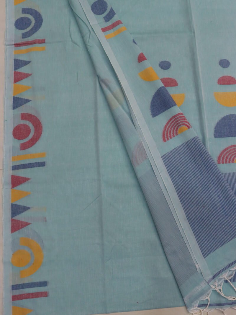 Sea Green Handloom Pure Cotton Jamdani Saree - Image 3