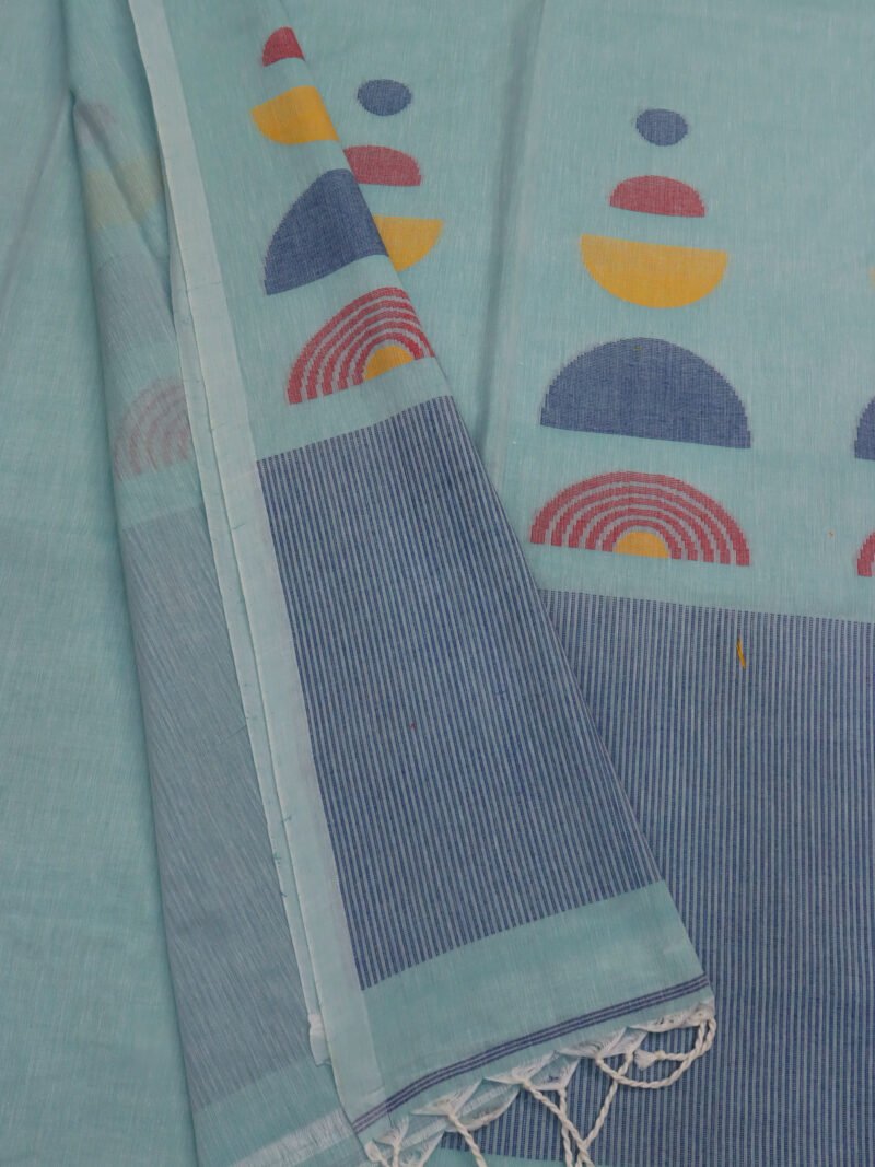 Sea Green Handloom Pure Cotton Jamdani Saree - Image 4