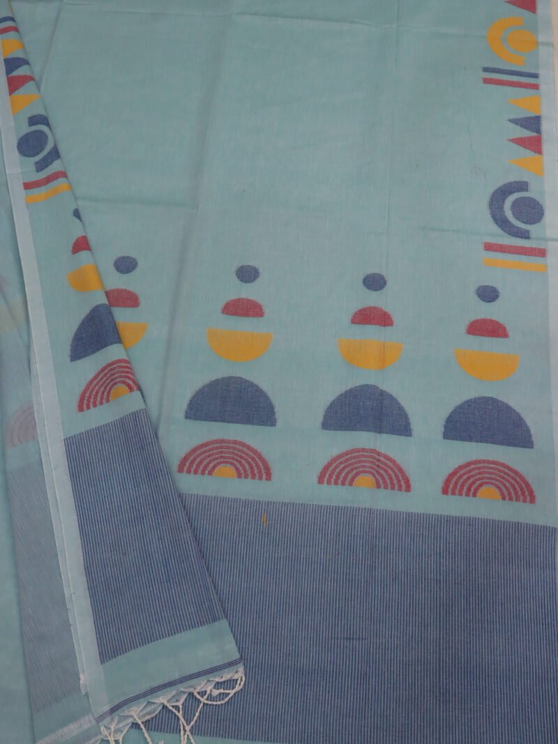 Sea Green Handloom Pure Cotton Jamdani Saree - Image 5