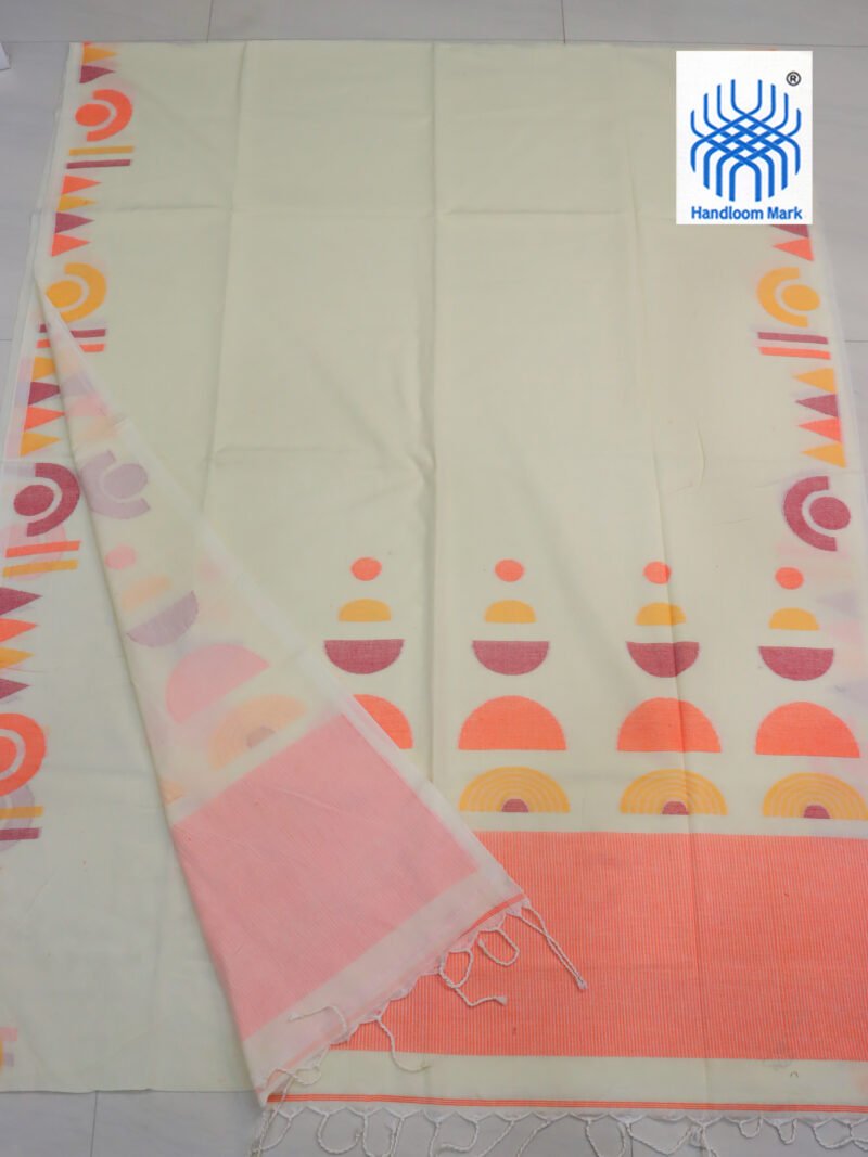 Off White Handloom Pure Cotton Jamdani Saree - Image 2