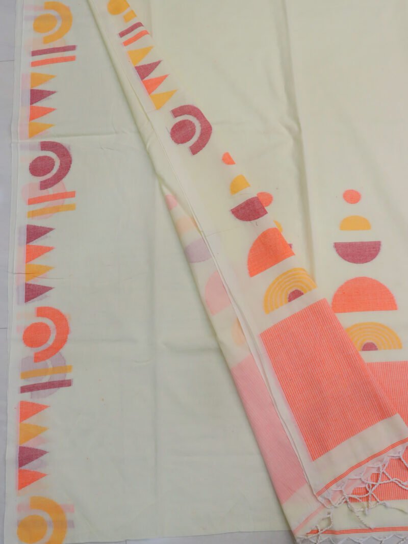 Off White Handloom Pure Cotton Jamdani Saree - Image 3