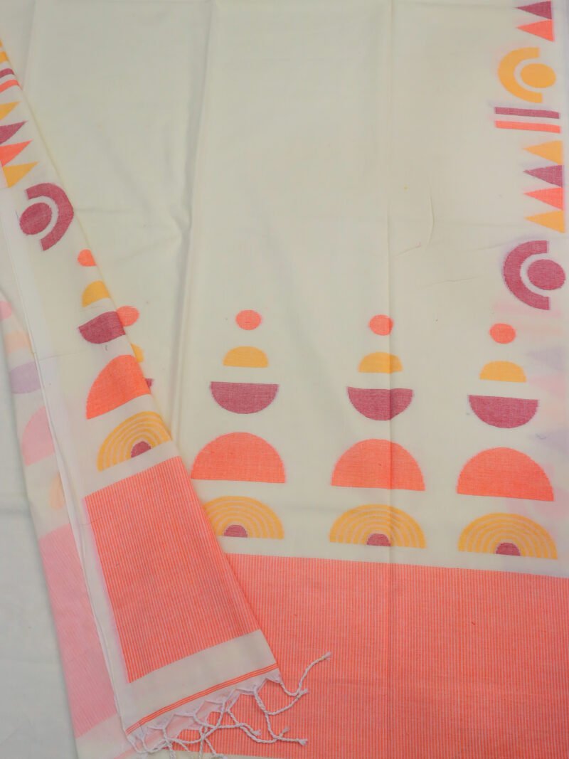 Off White Handloom Pure Cotton Jamdani Saree - Image 5