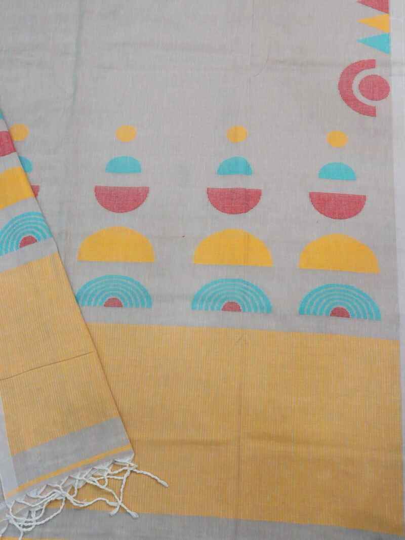 Beige Color Handloom Pure Cotton Jamdani Saree - Image 4