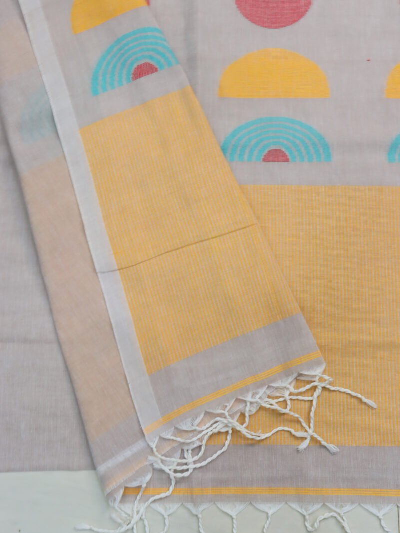 Beige Color Handloom Pure Cotton Jamdani Saree - Image 5