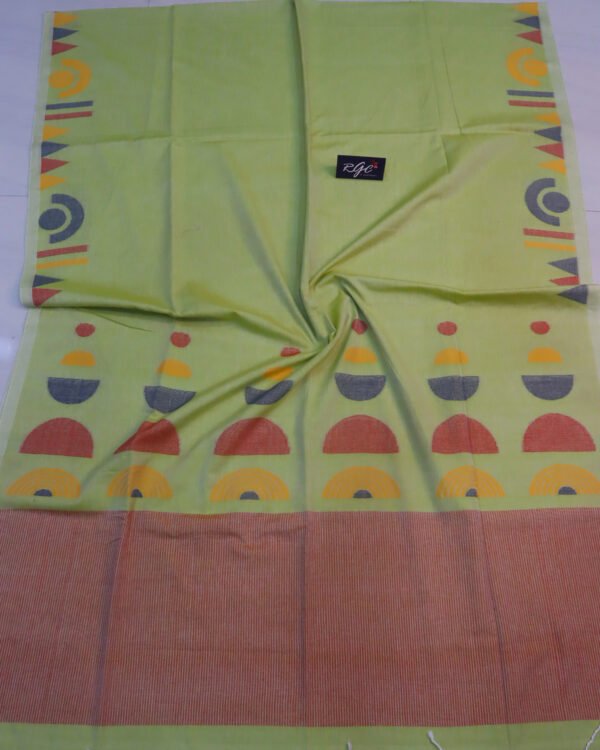 Lemon Green Handloom Pure Cotton Jamdani Saree