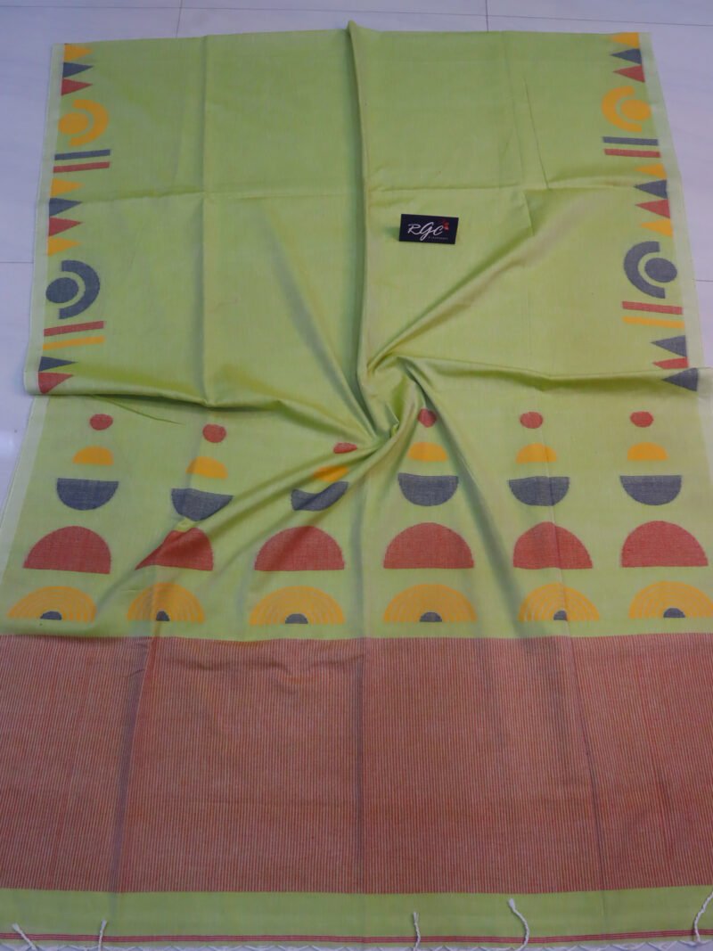 Lemon Green Handloom Pure Cotton Jamdani Saree