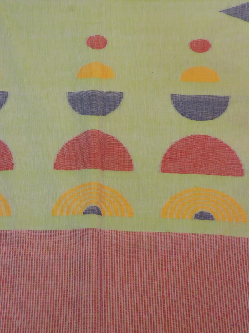 Lemon Green Handloom Pure Cotton Jamdani Saree - Image 5