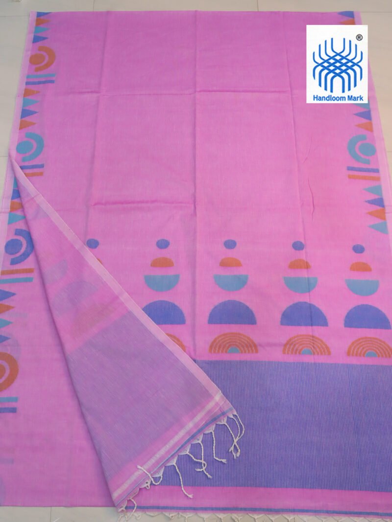 Pink Handloom Pure Cotton Jamdani Saree - Image 2