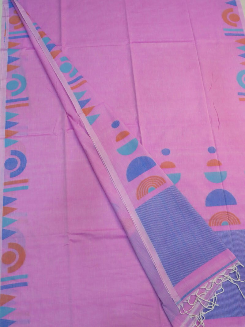 Pink Handloom Pure Cotton Jamdani Saree - Image 4