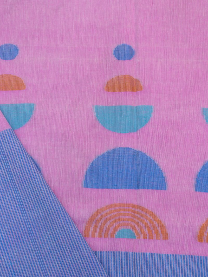 Pink Handloom Pure Cotton Jamdani Saree - Image 6