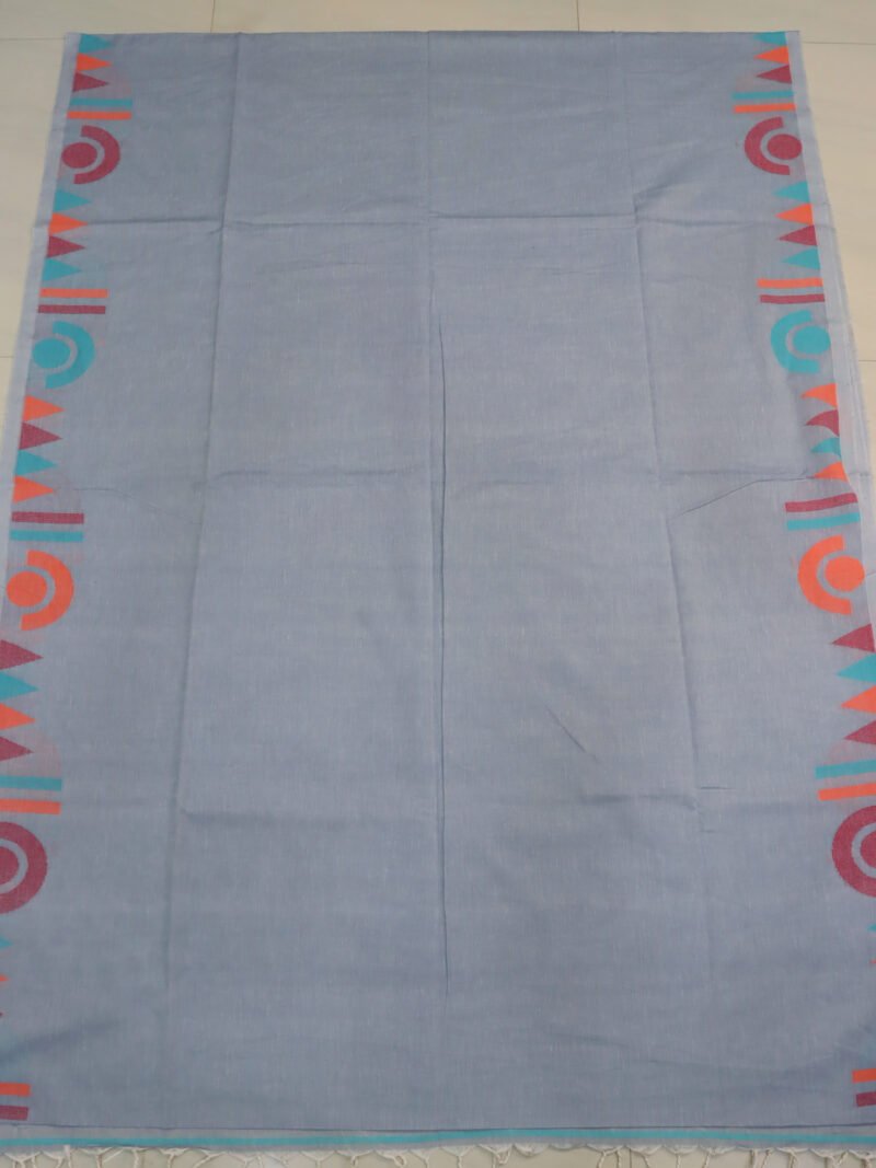 Blue Gray Handloom Pure Cotton Jamdani Saree - Image 6