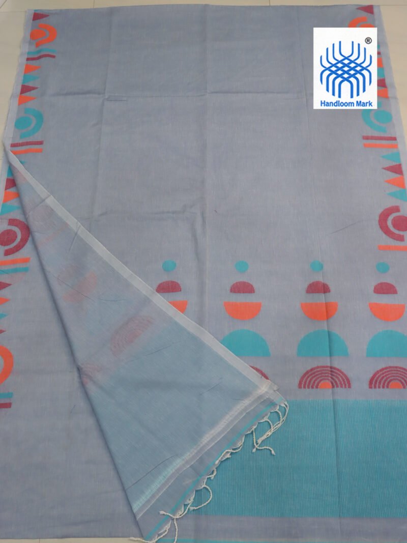 Blue Gray Handloom Pure Cotton Jamdani Saree - Image 2
