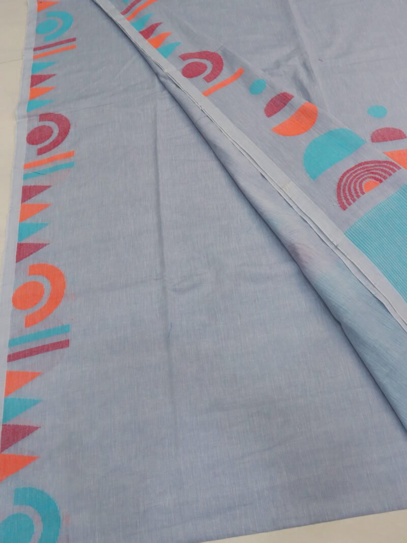 Blue Gray Handloom Pure Cotton Jamdani Saree - Image 5