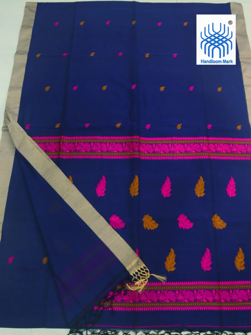 Blue Bengal Handloom Cotton Saree - Image 2
