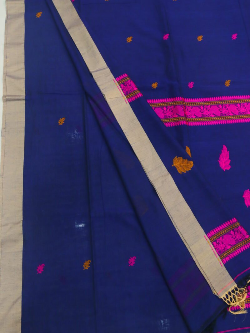 Blue Bengal Handloom Cotton Saree - Image 3
