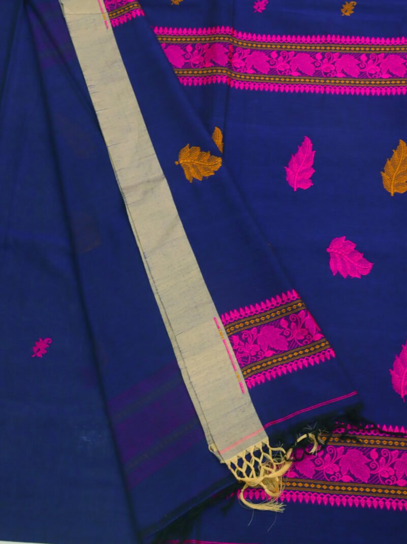 Blue Bengal Handloom Cotton Saree - Image 4