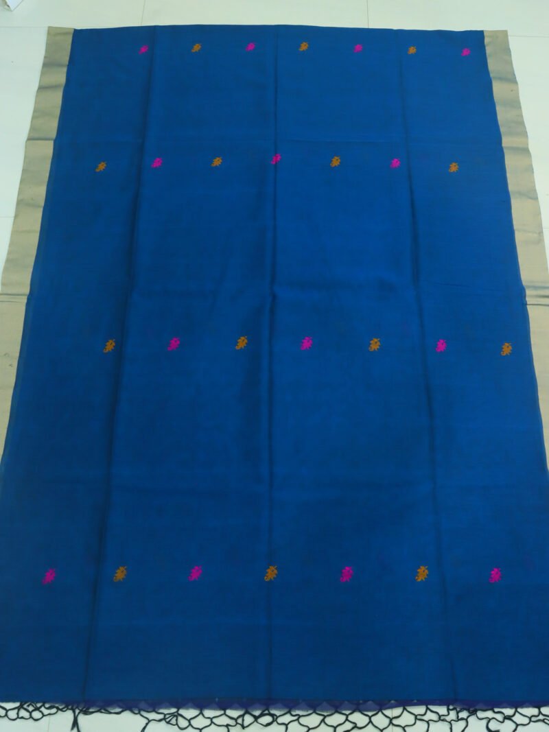 Greenish Blue Bengal Handloom Cotton Saree - Image 6