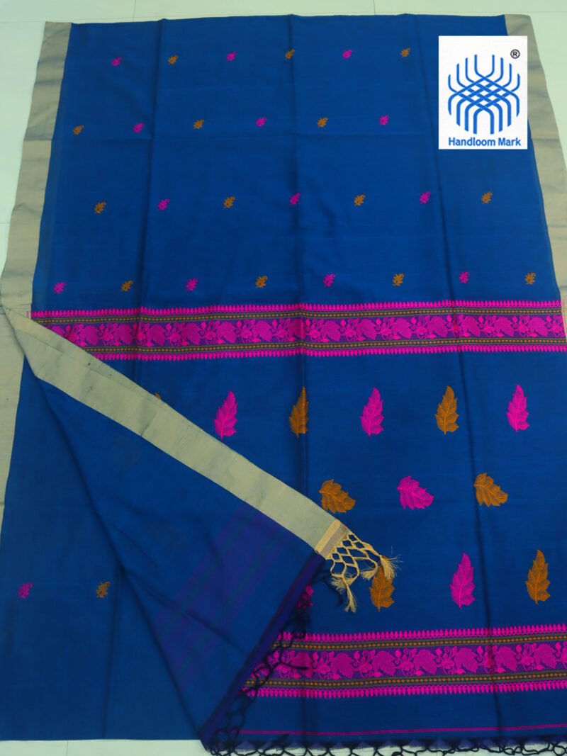 Greenish Blue Bengal Handloom Cotton Saree - Image 2
