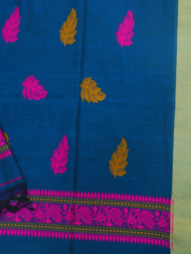 Greenish Blue Bengal Handloom Cotton Saree - Image 5