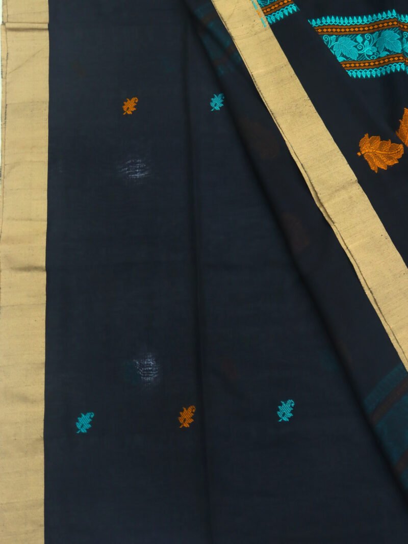 Black Bengal Handloom Cotton Saree - Image 3