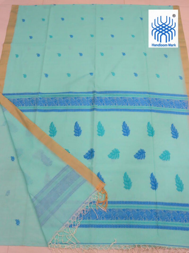 Tifanny Blue Bengal Handloom Cotton Saree - Image 2