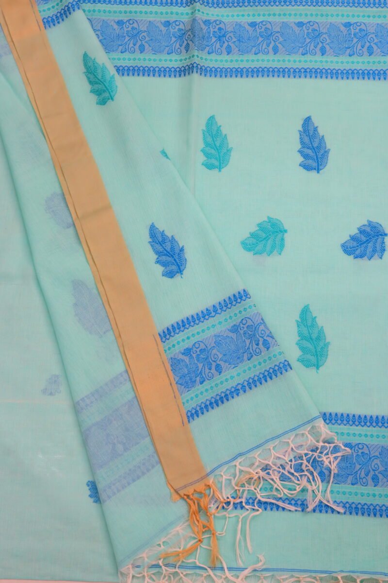 Tifanny Blue Bengal Handloom Cotton Saree - Image 4