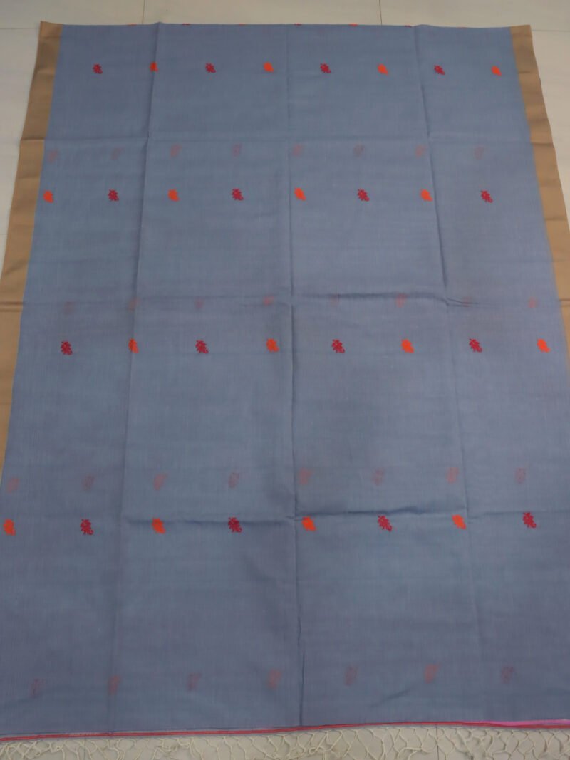 Ash Gray Bengal Handloom Cotton Saree - Image 6