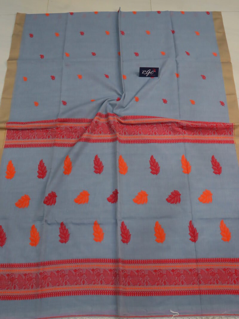 Ash Gray Bengal Handloom Cotton Saree