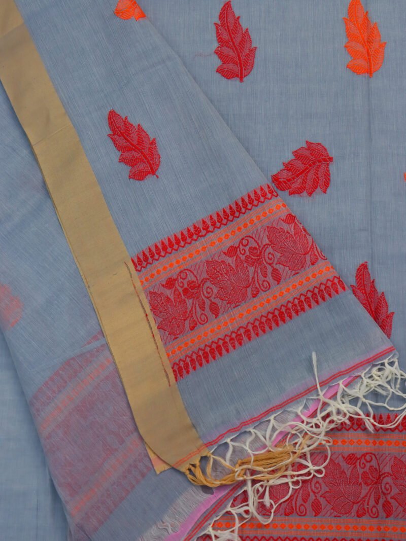 Ash Gray Bengal Handloom Cotton Saree - Image 4