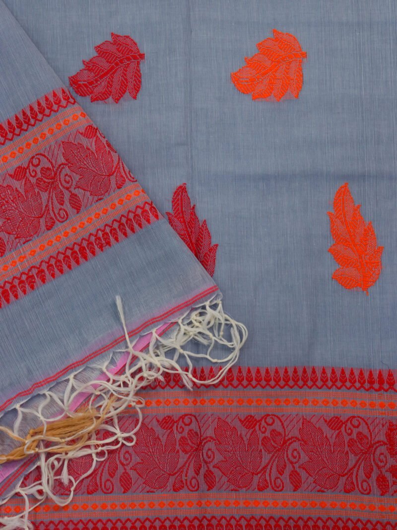 Ash Gray Bengal Handloom Cotton Saree - Image 5
