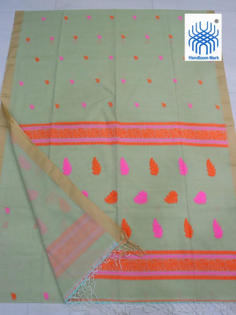 Teagreen Bengal Handloom Cotton Saree - Image 2