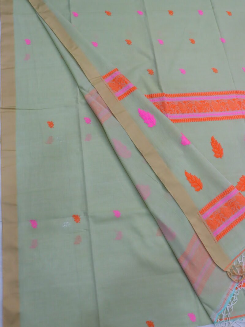Teagreen Bengal Handloom Cotton Saree - Image 3