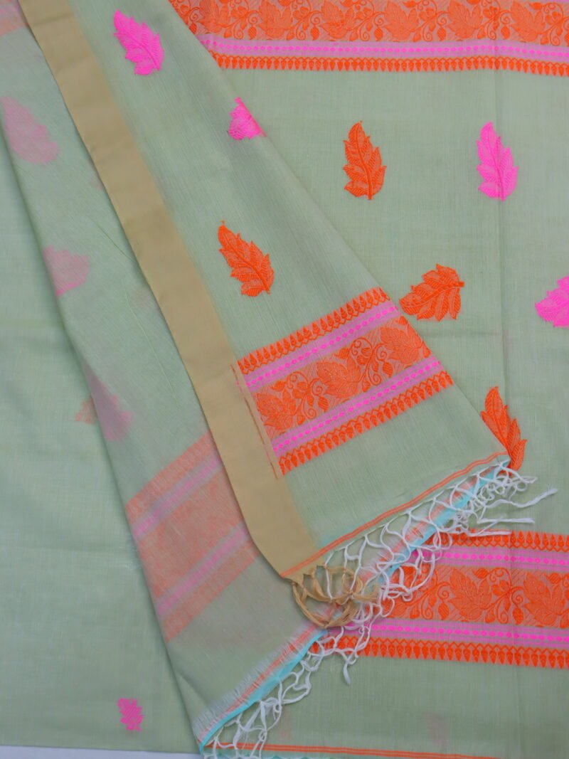 Teagreen Bengal Handloom Cotton Saree - Image 4