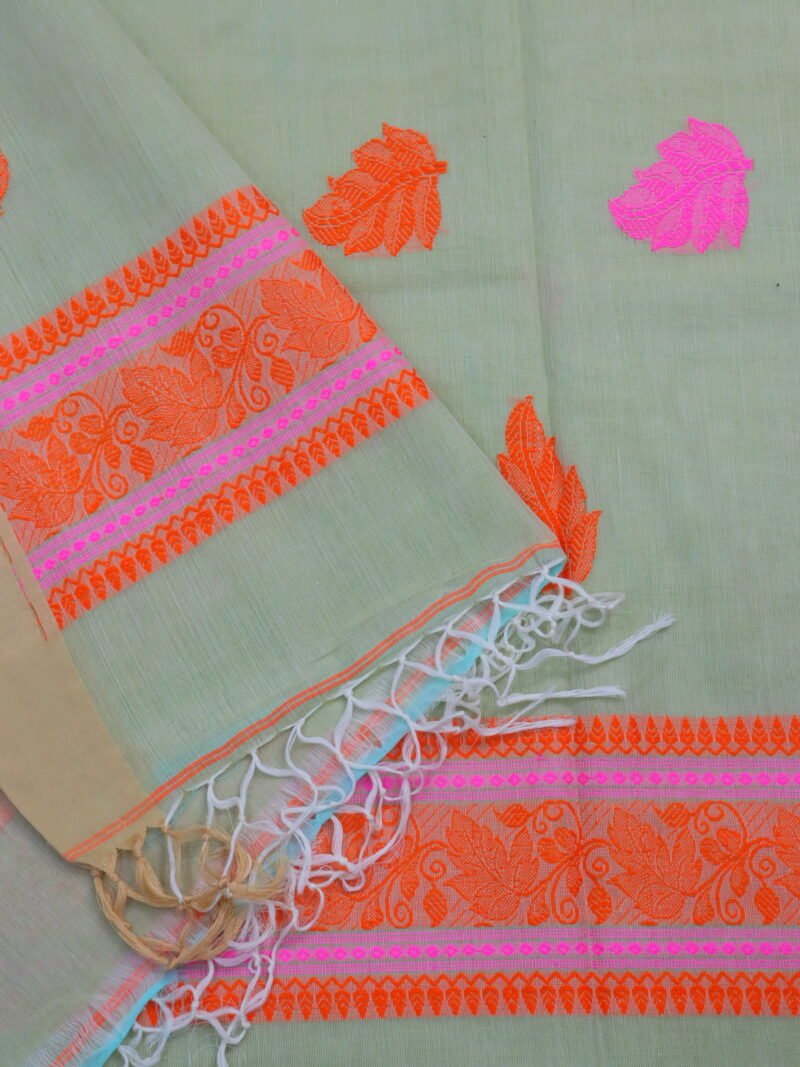 Teagreen Bengal Handloom Cotton Saree - Image 5