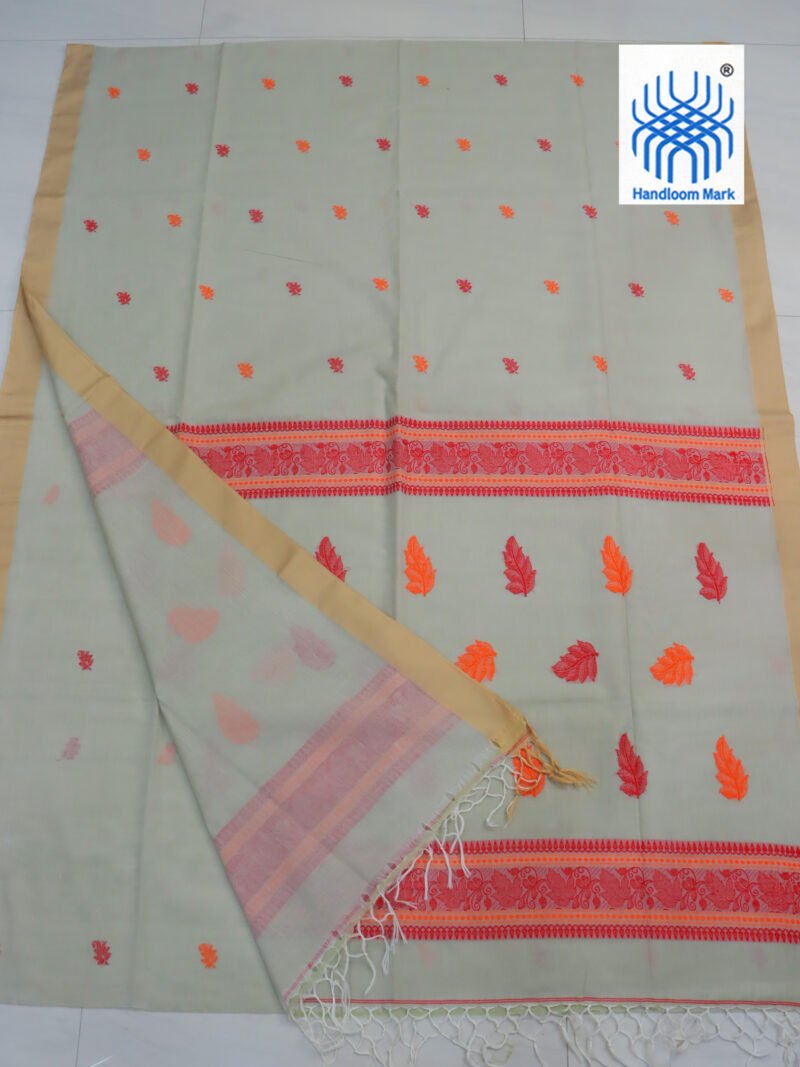 Eggshell Bengal Handloom Cotton Saree - Image 2