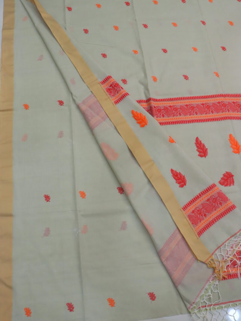 Eggshell Bengal Handloom Cotton Saree - Image 3