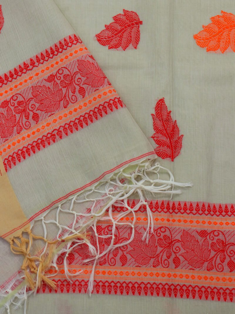 Eggshell Bengal Handloom Cotton Saree - Image 5