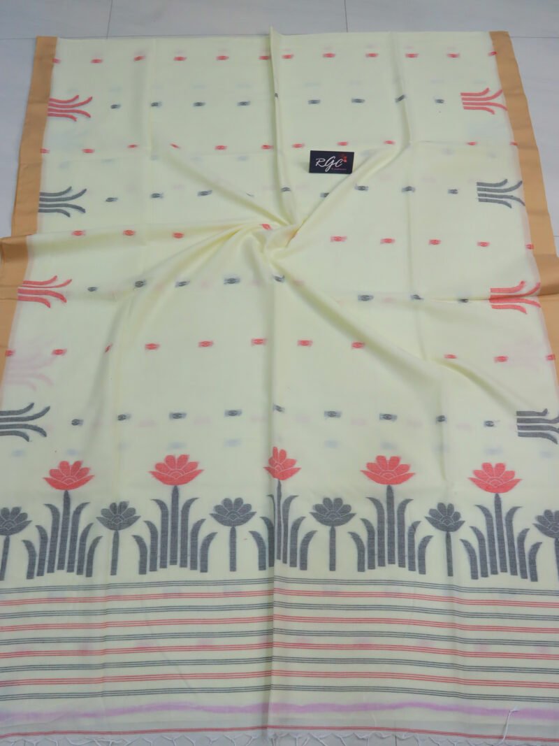Off White Handloom Khadi Cotton Jamdani Saree