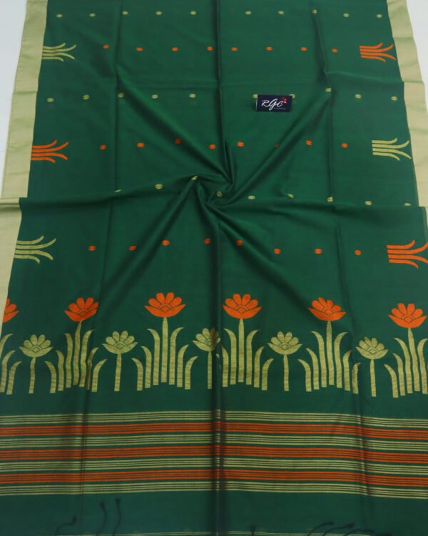 Bottle Green Handloom Khadi Cotton Jamdani Saree