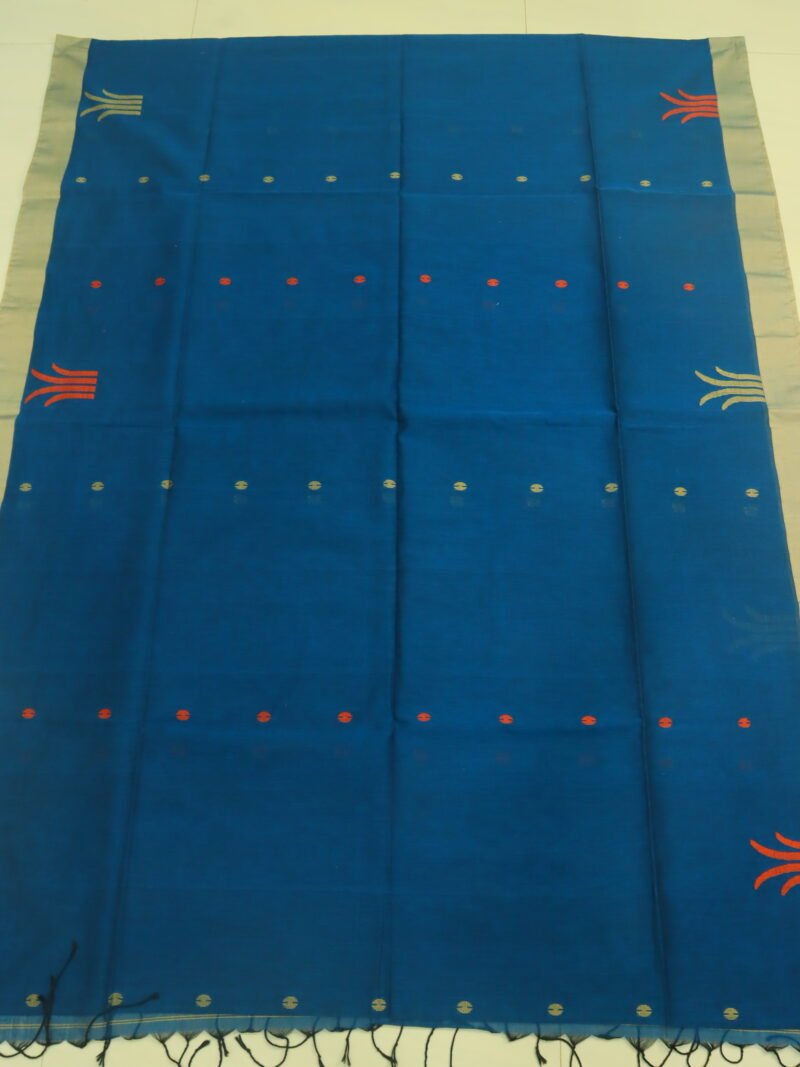 Greenish Blue Handloom Khadi Cotton Jamdani Saree - Image 5