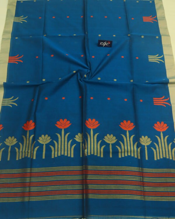 Greenish Blue Handloom Khadi Cotton Jamdani Saree