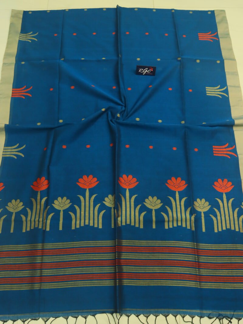 Greenish Blue Handloom Khadi Cotton Jamdani Saree