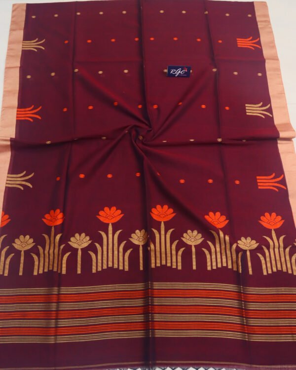 Maroon Handloom Khadi Cotton Jamdani Saree