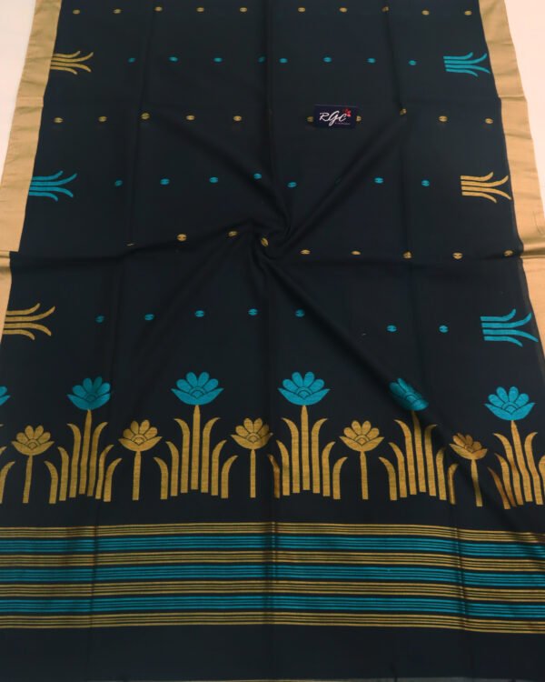 Black Handloom Khadi Cotton Jamdani Saree