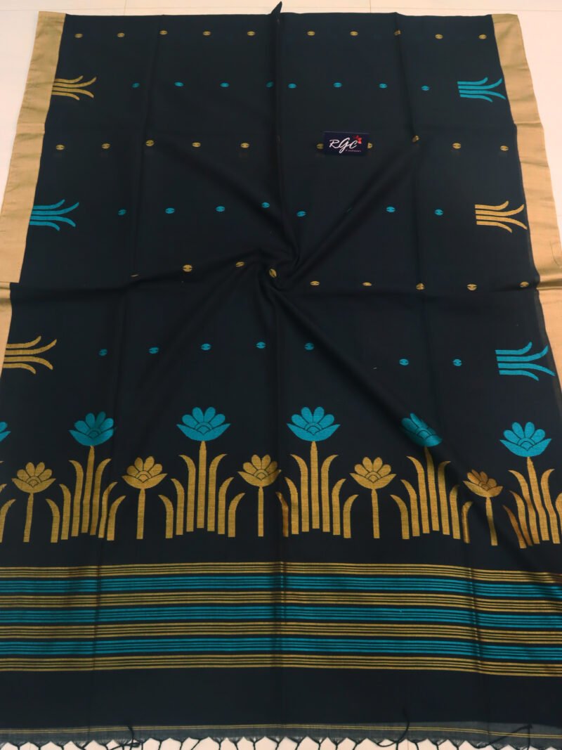 Black Handloom Khadi Cotton Jamdani Saree