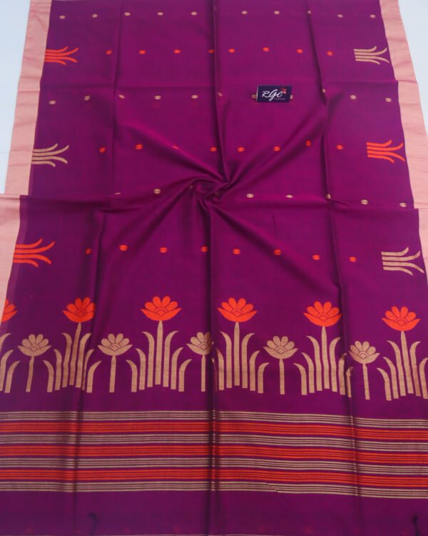 Wine Handloom Khadi Cotton Jamdani Saree
